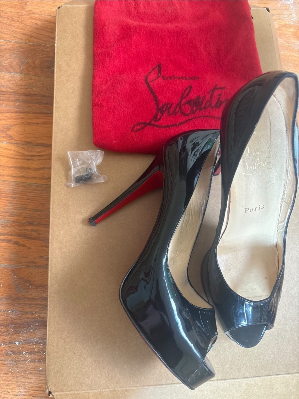 Christian Louboutin Black Patent Peep-Toe Platform Pumps